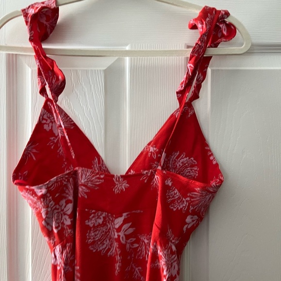 Free People Red Floral Wide Leg Jumpsuit Size 2 - Picture 3 of 5